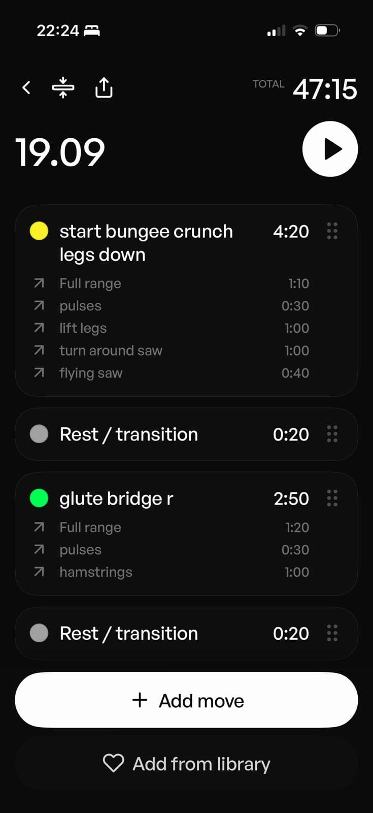 Final KORA routine builder with moves and transitions