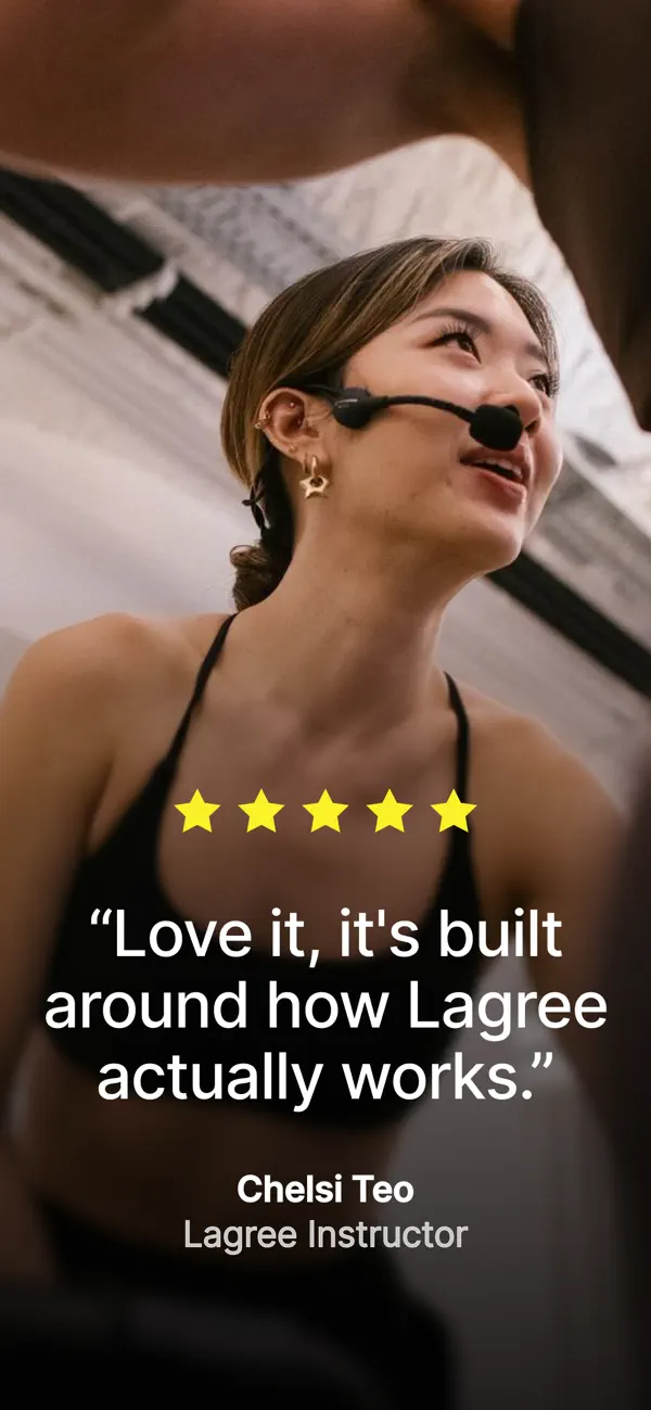 Lagree instructor testimonial for KORA