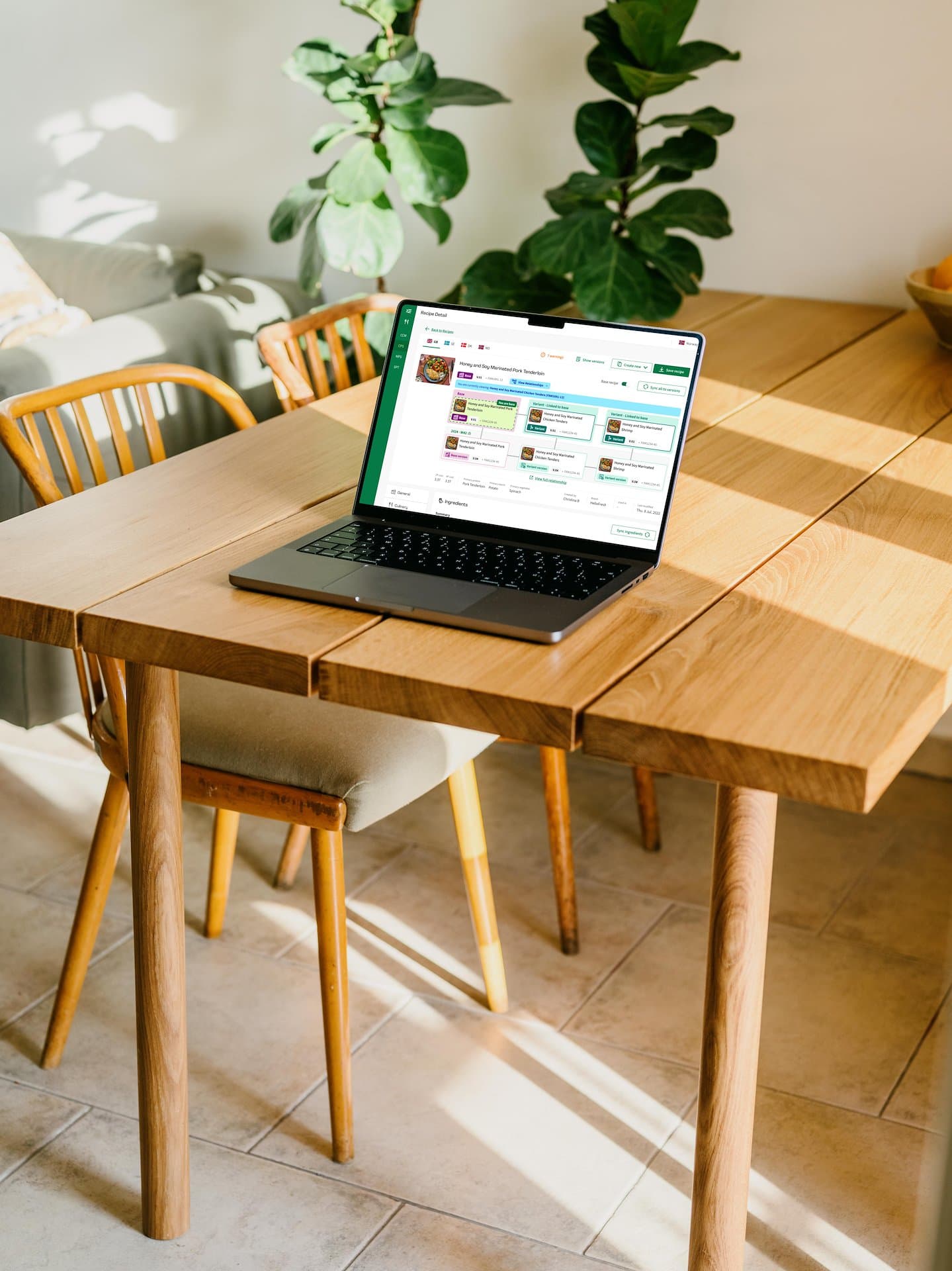 Recipe relationship experience shown on a laptop